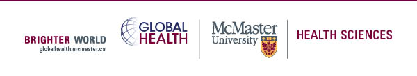 Department footer contains logos for Brighter World, globalhealth.mcmaster.ca, Global Health, McMaster University and Health Sciences.